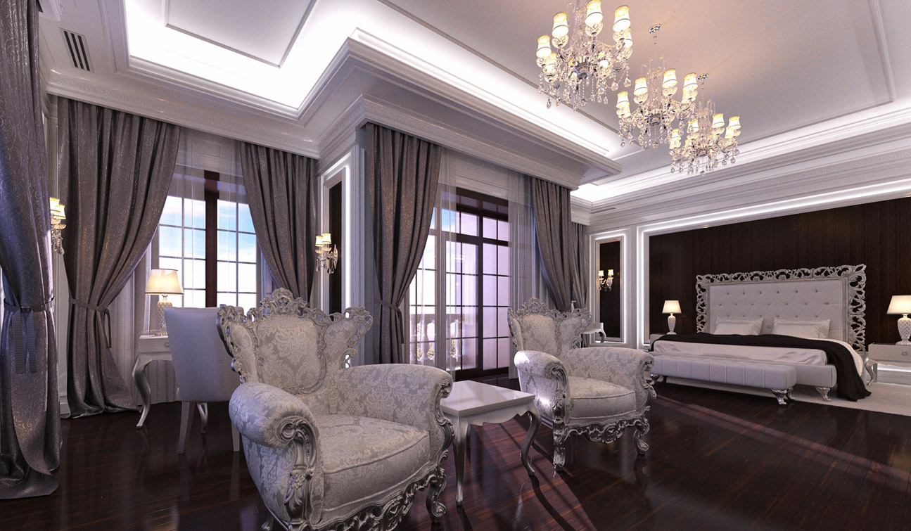 Glamour Bedroom interior in Luxury Neoclassical style image02