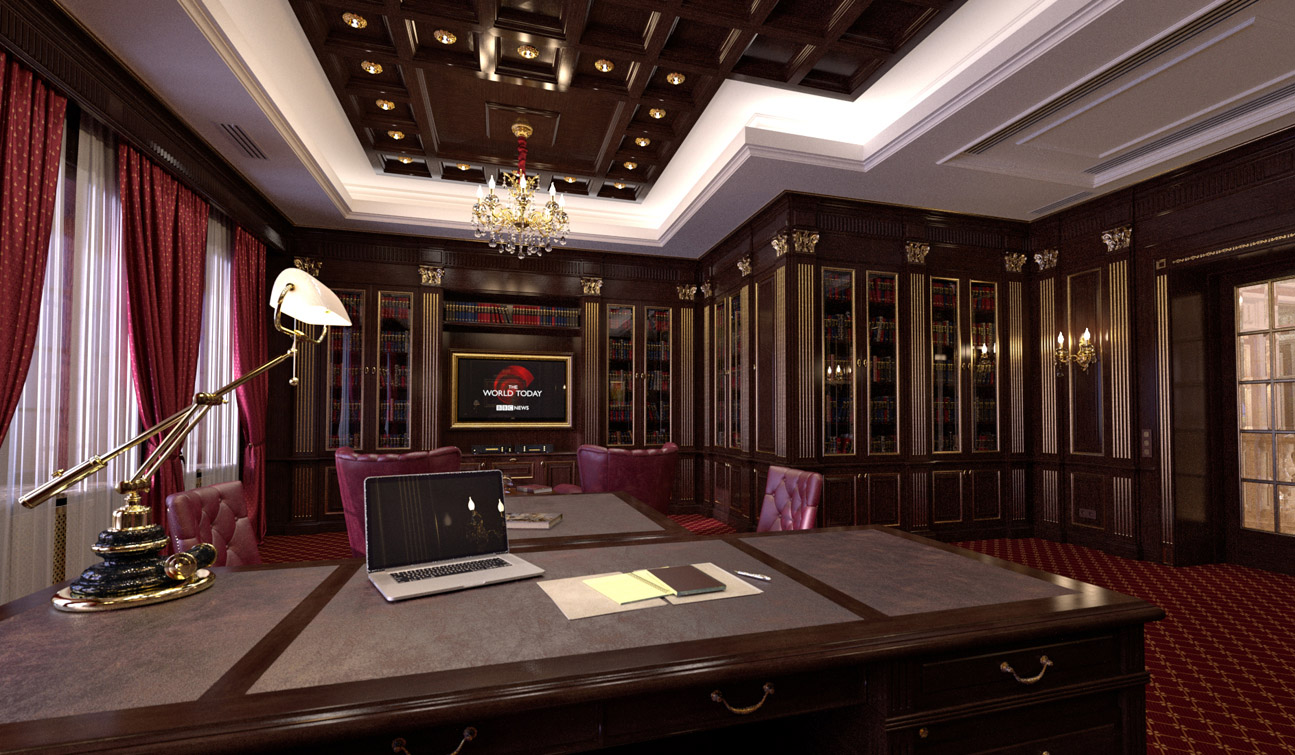 Study Room with Home Library interior in classic style image04
